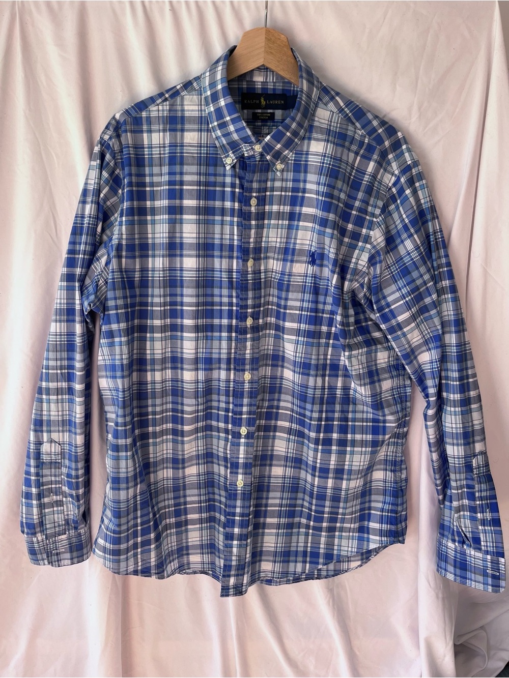 Ralph Lauren Blue and White Plaid Button-Down Shirt
